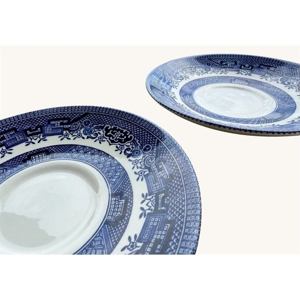 Vintage Churchill Blue Willow Saucers Set of 2 Staffordshire England 5.5